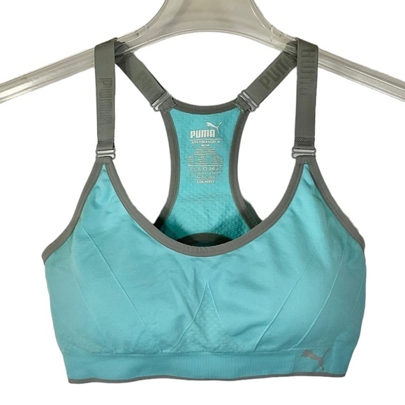 Puma Intimates Aqua Turquoise Blue Sports Bra M Padded Racer Back - Picture 1 of 9